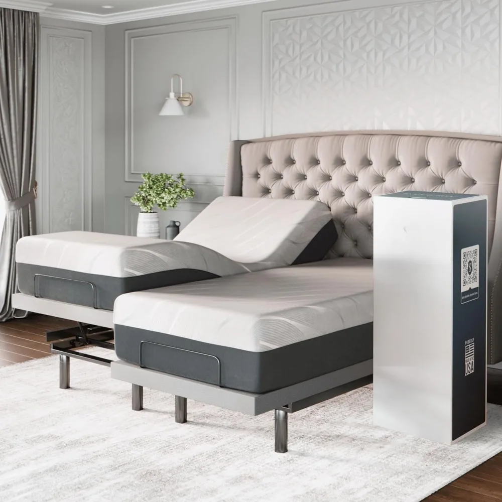 

Beds, Platinum Adjustable BedS Base-Frame+ 14 Inch Hybrid Spring Matt (Medium Soft), Lumbar Support, Bed