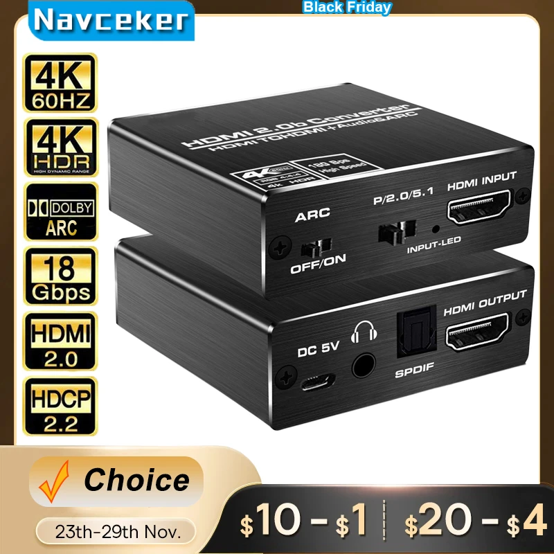 2023 Miglior Estrattore Audio Hdmi 2.0 Supporto 4K 60Hz Yuv 4:4:4 Hdr Adattatore Convertitore Audio Hdmi 4K Hdmi A Toslink Ottico Spdif