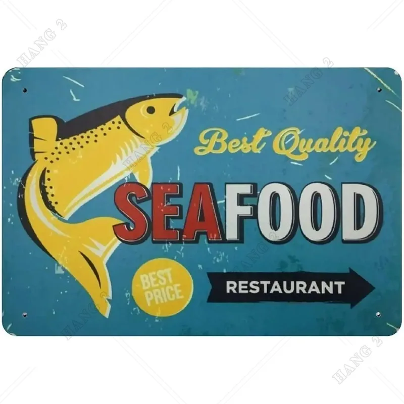 

Свежие морепродукты, ужины, ресторан, Закусочная, металлический жестяной знак, винтажная табличка постер, гараж, бар, домашний декор для стен