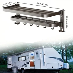 Compact 2 - Story Foldable Wall - Mounted Towel Rack for Space - Saving Storage in Campers (Grey 59cm)