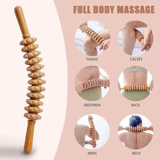 1pc 12 Rollers Handheld Wooden Massager for Trigger Point Therapy, Cellulite Reduction, and Muscle Relaxation 6