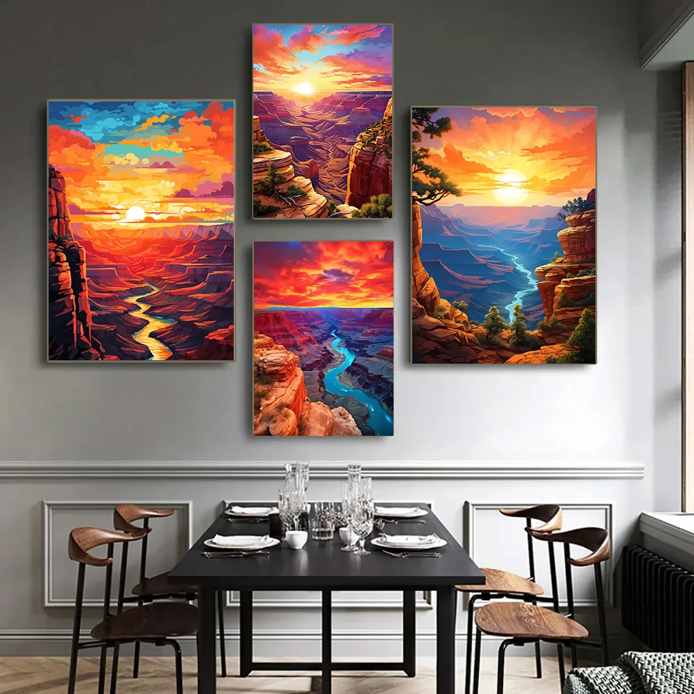 

Decoration Home Decor Interior Paintings Mountains Decorative Painting for Bedroom Cliffs Winding Rivers Canvas Printing 1pcs