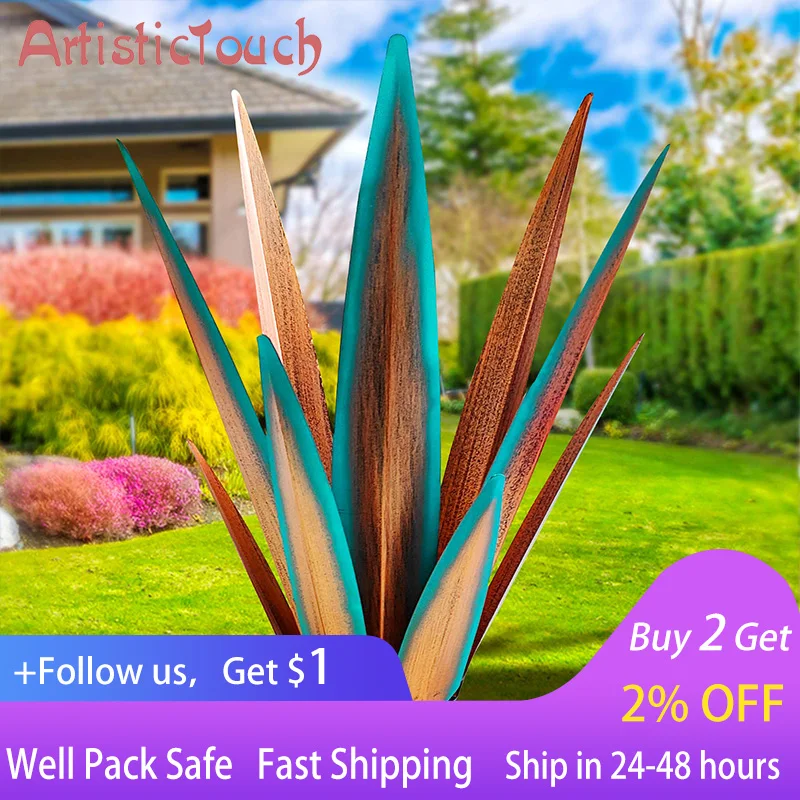 

Large Tequila Rustic Sculpture Metal Agave Plants Home Decor Hand Painted Garden Yard Statue Outdoor Lawn Ornaments Yard Stakes