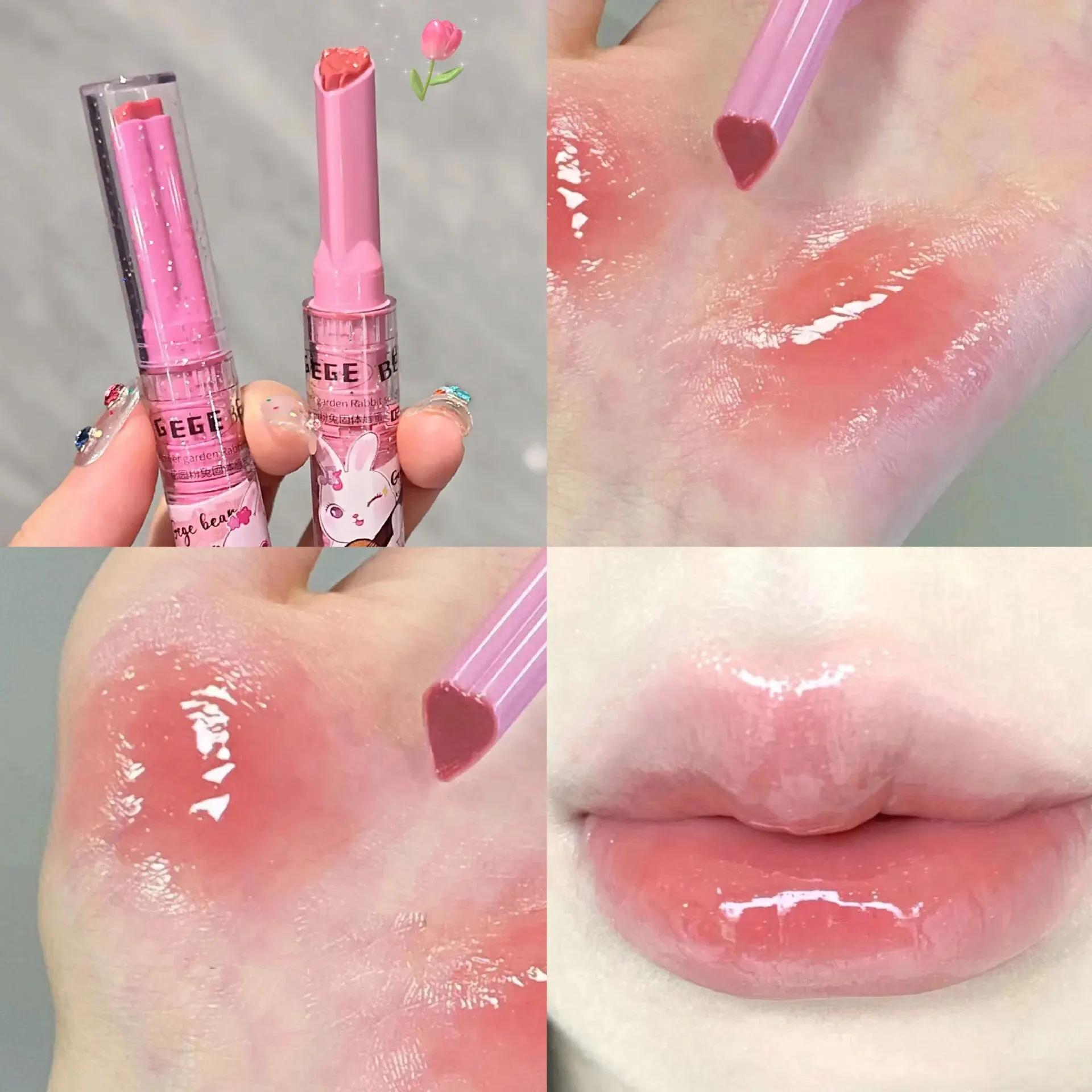 Lip balm Gege Bear Garden Pink Rabbit Solid Moisturizing Watery Colored Long-lasting Tender