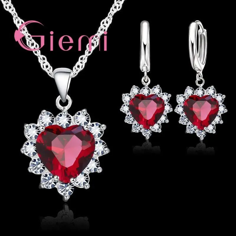 Silver Jewelry Sets 925 Sterling For Wedding Women Cubic Zirconia Pendant Necklace Earrings