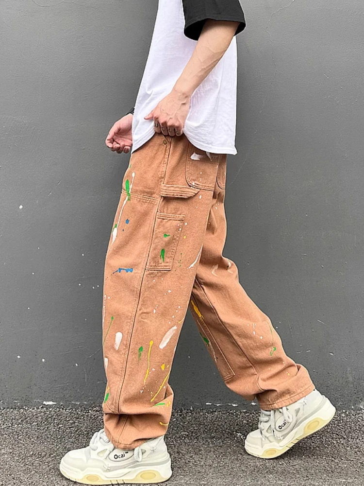 Fashion Graffiti Printed Denim Jeans Mens High-street Zipper Straight Jeans Hip Hop Streetwear Casual Loose Joggers Jeans Pants