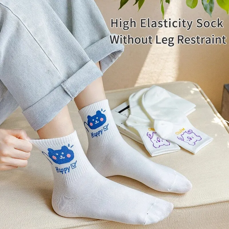 6 Pairs of Women's Spring and Summer Four-seasons Cartoon Fashion Sweet Letter Slogans Cute Comfortable Simple Mid-length Socks 3