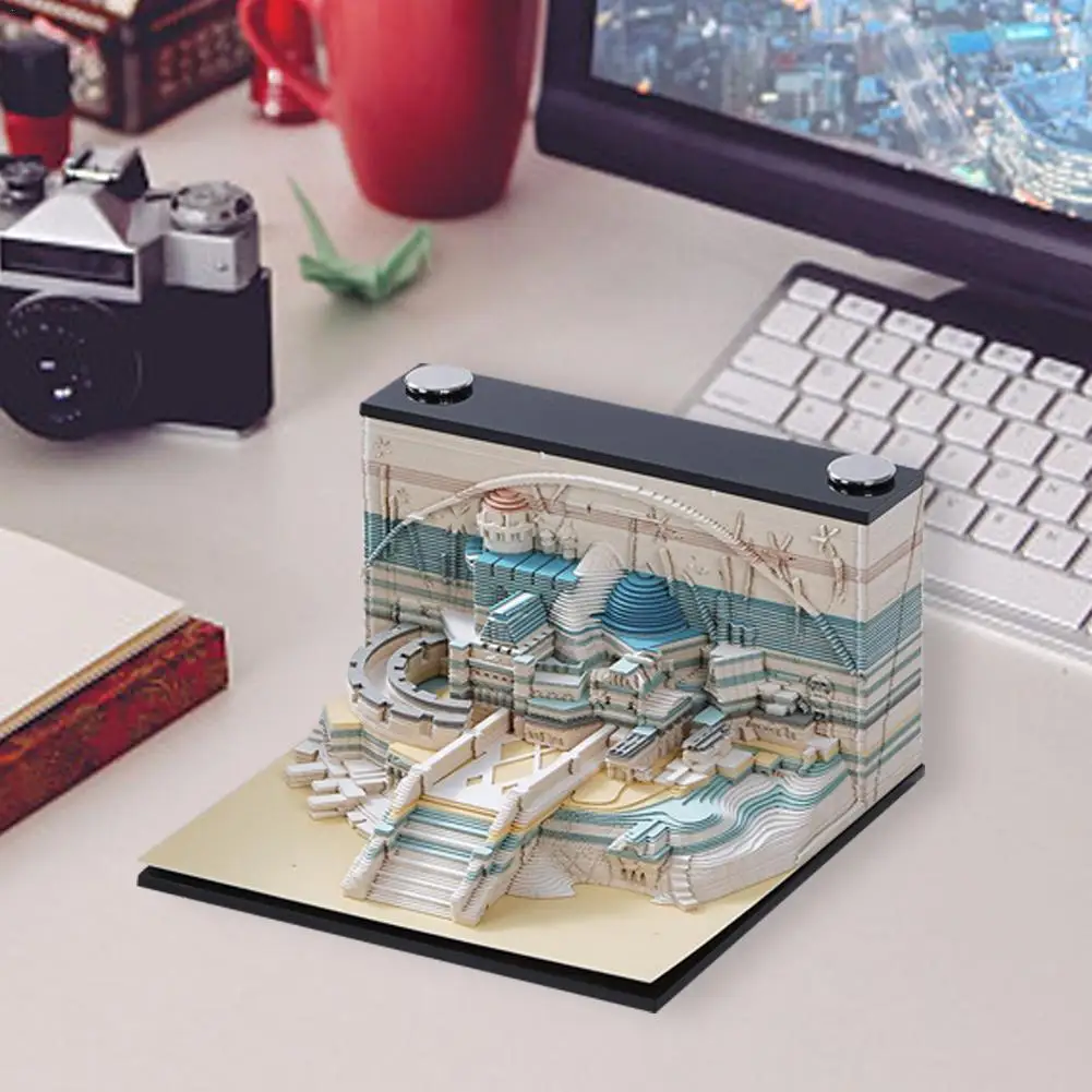 Tridimensional Papel Escultura Art Notepad, Calendário Memo Pad, Sticky Notes, Home Office Desk Decoração, Ornamentos Criativos, 3D