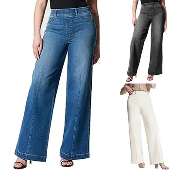 Stretchy Wide Leg Jeans Pull-On Novelty Stretchy Women Jeans with High Elasticity Women's Fashion for Beach Home Vacation Dating 5