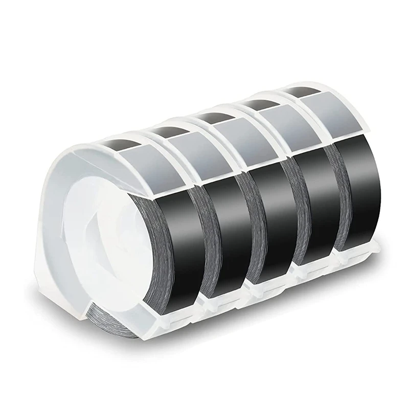 

5 Pack Label Tape For Dymo Embossing Tape 12Mm 3D Emboss Labels, White On Black For DM1595 Organizer Xpress Pro