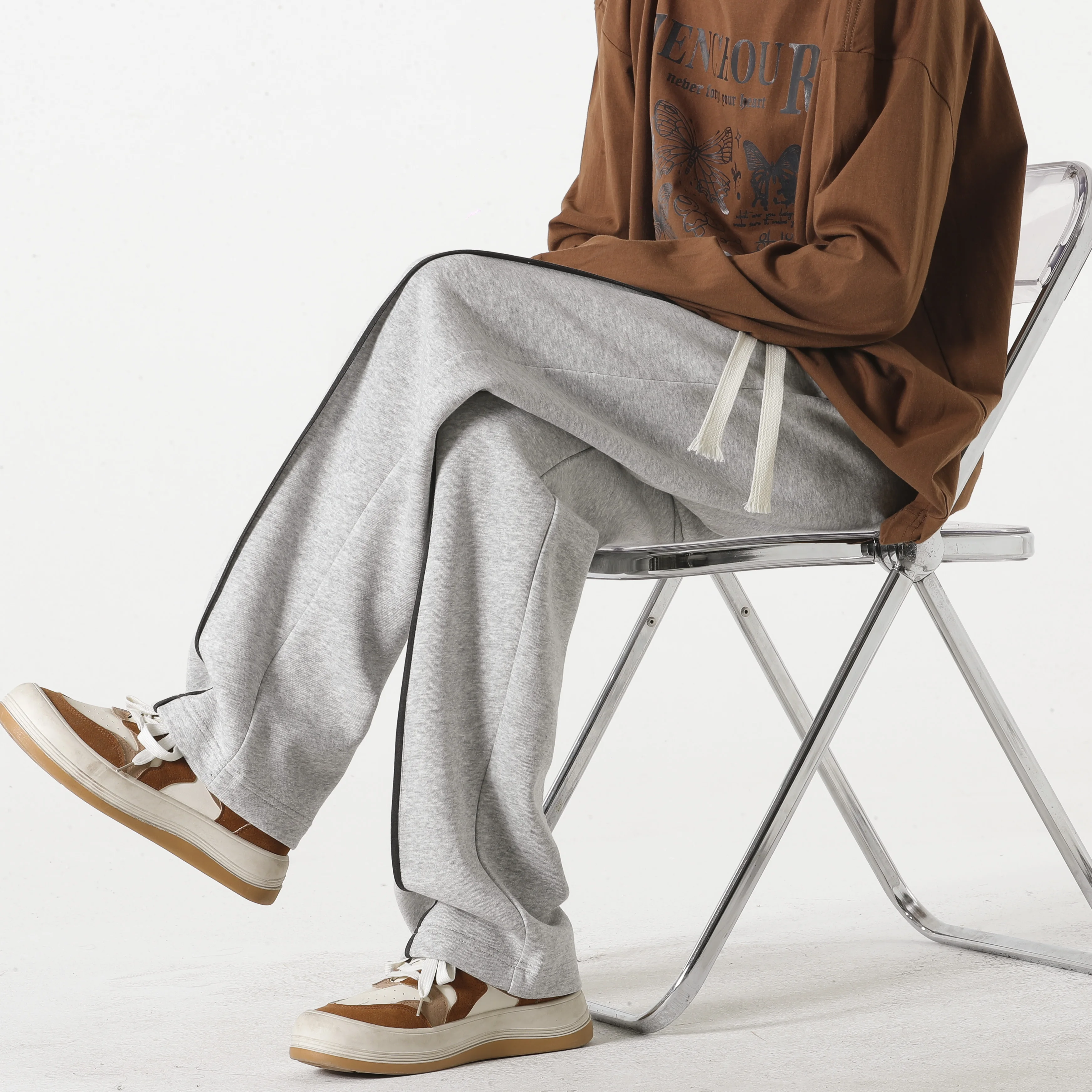 Description Picture 5 of itemTrendy Men Casual Pants With Striped Design Korean Long Pants Loose Wide Leg Pants Fashionable Simple Outdoor Street Wear