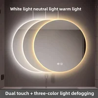 Mirror Round Mirror Wall-mounted Smart Bathroom Mirror LED Touch Screen High Definition Anti-fog Luminous Wall-mounted - Image 6