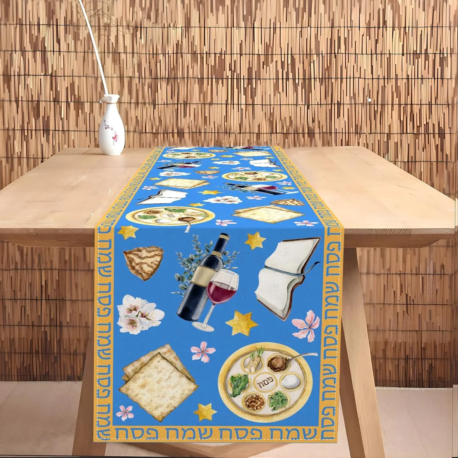 Passover Linen Table Runner – Pesach Seder Jewish Party Decor 4