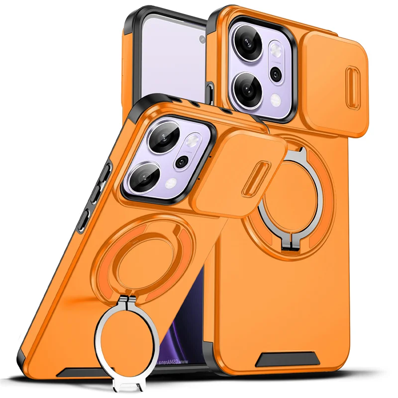 Enhanced Armor Case with Slide Camera Lens Protector and Ring Holder Cover