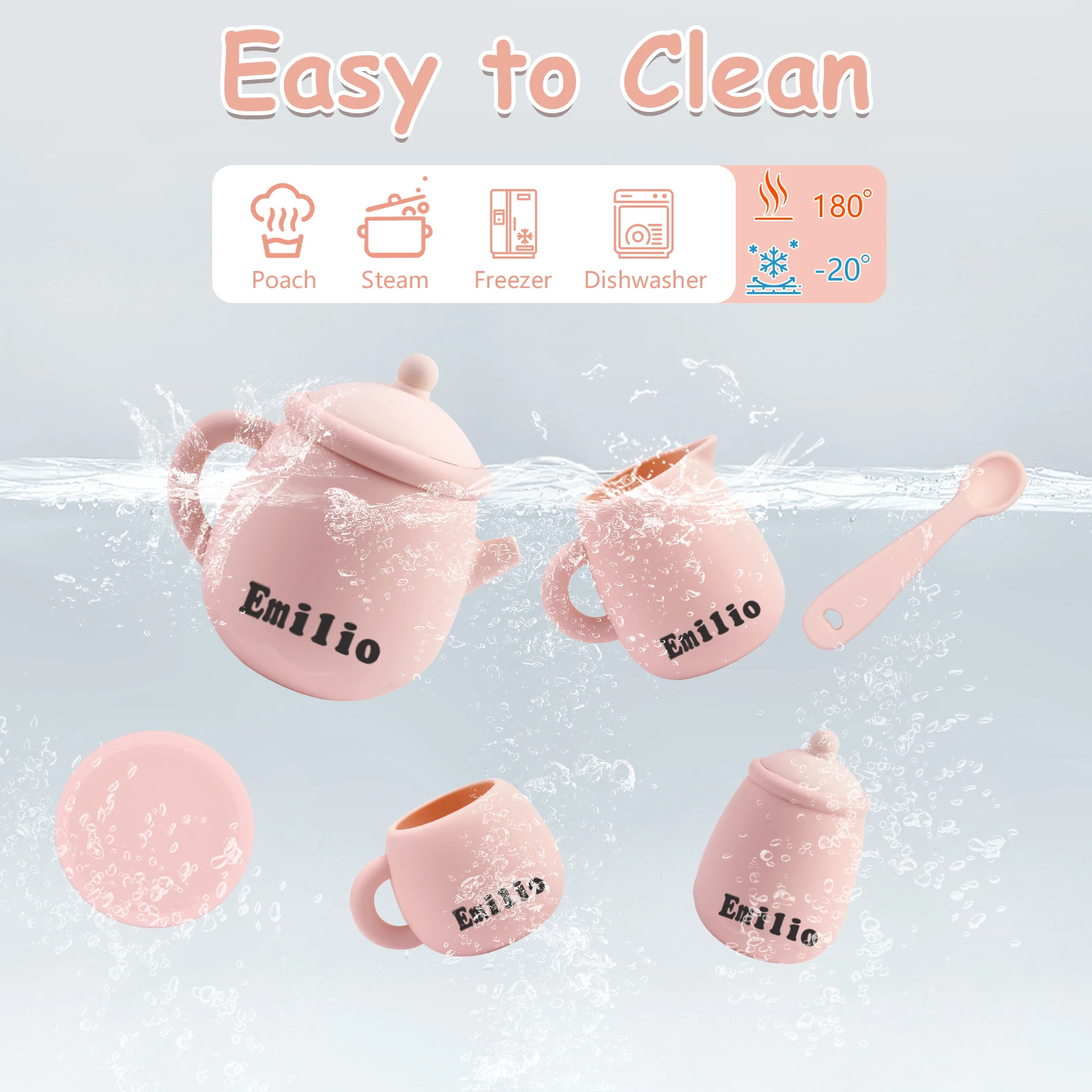 TYRY.HU 7PCS/Set Silicone Toddler Toys Tea Set For Little Girls And Boys 100% Food Silicone BPA Free Tea Set For Kids Tea Time 4