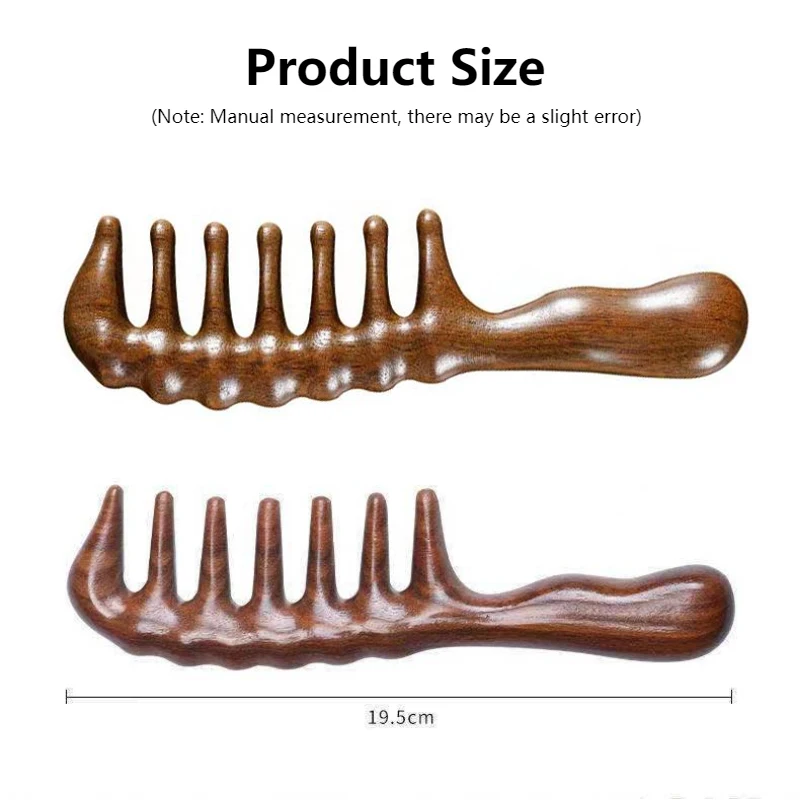 Natural Sandalwood Comb Wide Tooth Anti-Static Head Scalp Scraping Massage Wooden Comb for Long Thick Straight Curly Hair 6