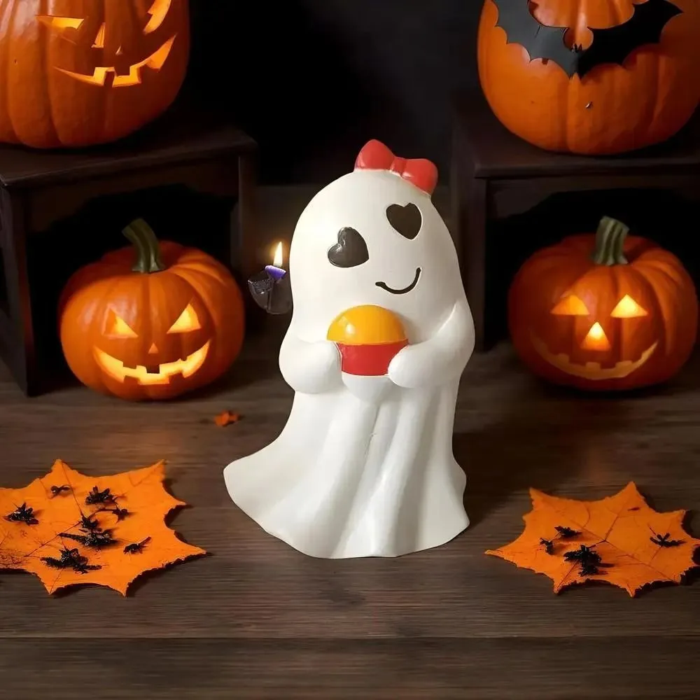 Atmosphere Decoration Resin Halloween Ghost Figurine Cute Cartoon Ghost Art Sculpture Waterproof Ghost Statue Ornament Bedroom