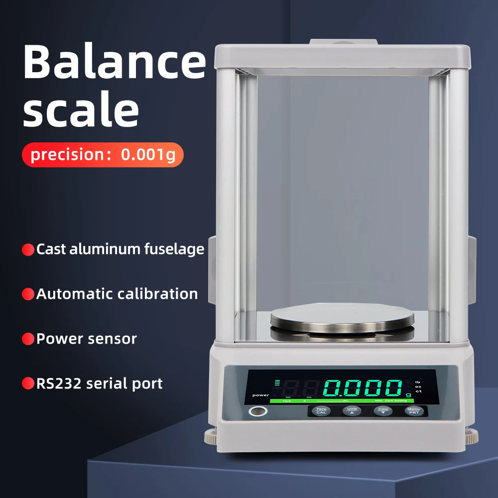 Lab Precision Balance Scale 0.001g Analytical Balance LCD Display Electronic Gold Diamond Jewelry Weighing Scale EU Plug