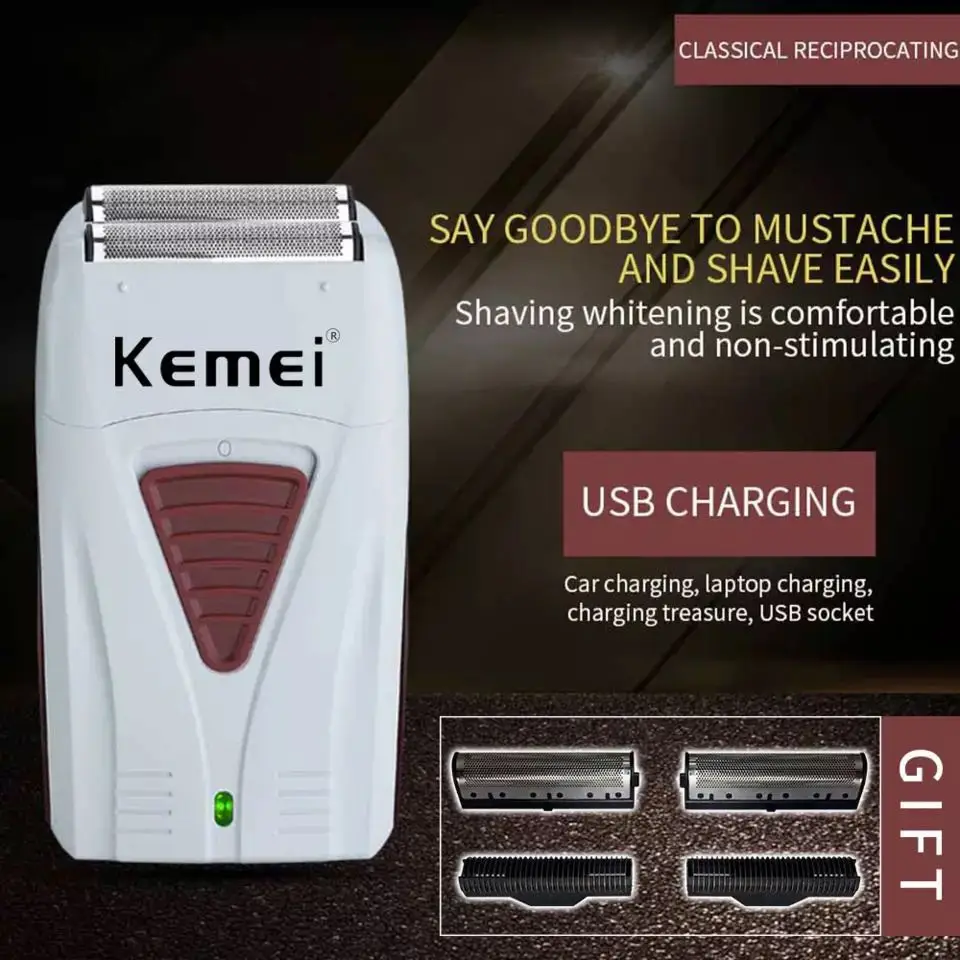 kemei KM-3382 Rechargeable cordless shaver for men twin blade reciprocating beard razor facecare greasy barber scissors 3