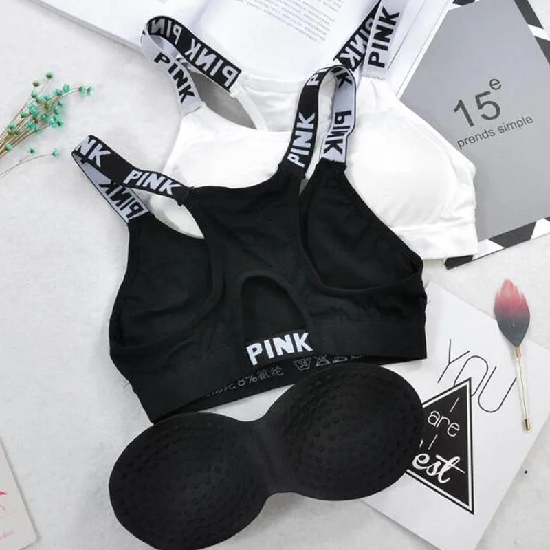 Sports Bra Womens Bras Sports Underwear Gym Top Women's Sports Bra Push Up Fitness Bra Yoga Sport Underwear Running Gym Fitness Tops Black White Letters Seamless Underwear