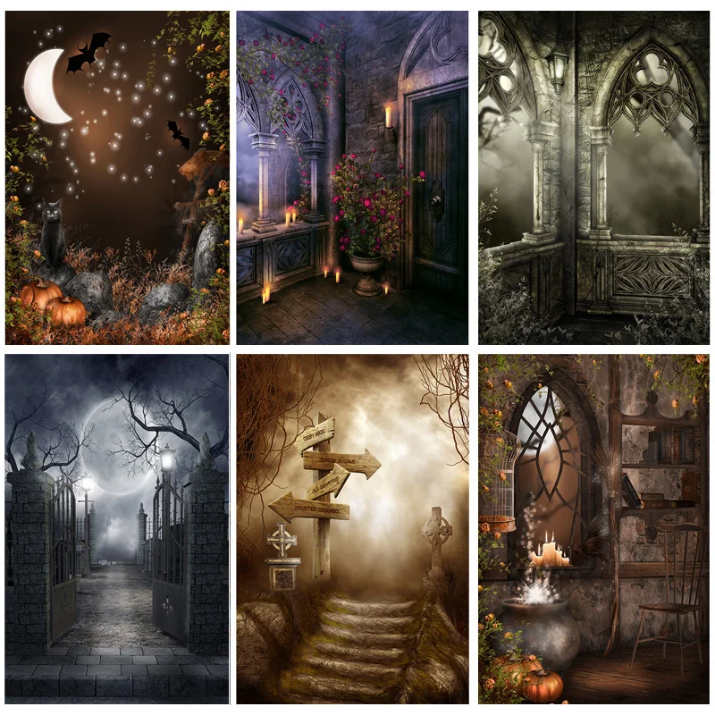 

SHUOZHIKE Halloween Backdrop Pumpkin Lantern Castle Forest Moon Baby Photography Background For Photo Studio Props NG-03