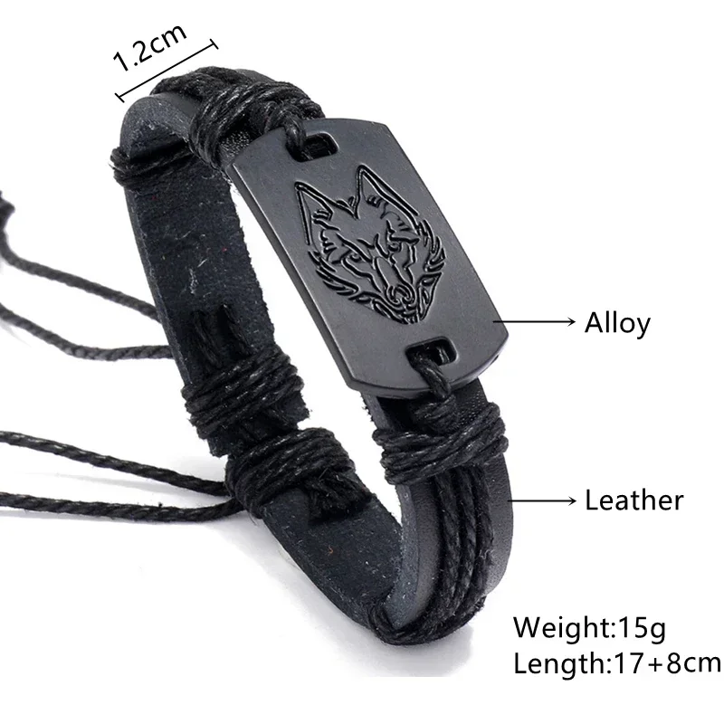 Hip Hop Rock Band Bracelet Steampunk Band Symbol Adjustable Wolf Head Charm Leather