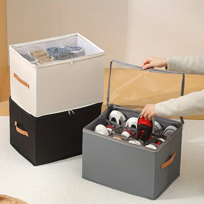 Enhanced Oxford Fabric Storage Box with Clear Lid, Foldable Stackable Organizer for Space-Saving Closet Solutions