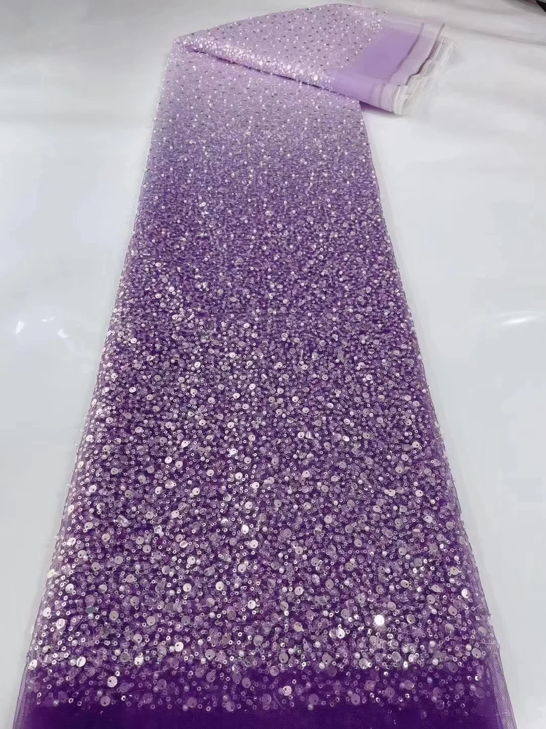 

12 colors (5yards/pc) 2022 Newest African party tulle lace gradient purple beads and sequins embroidered French net lace FZZ171