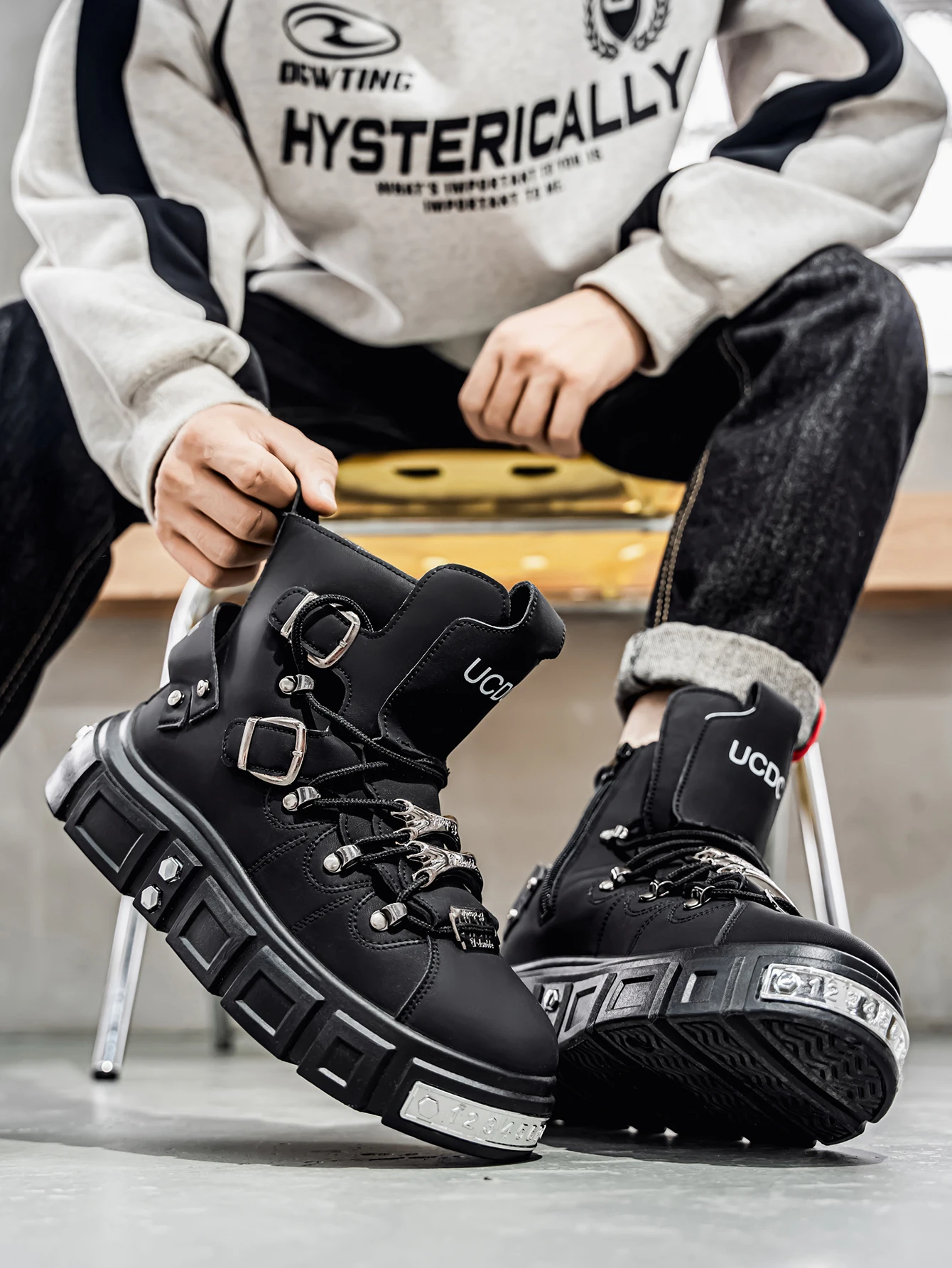 Men's Hip Hop Punk Rock Rivet Shoes Outdoor Motorcycle Gothic