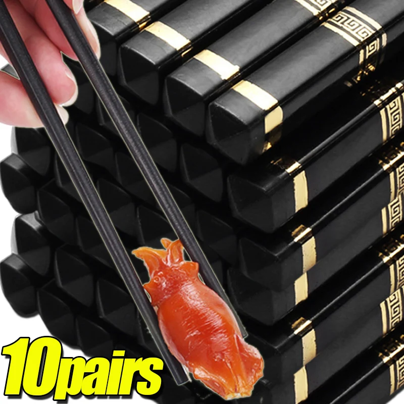

1/10Pairs New Alloy Chopsticks Chinese Style Non Slip Tableware High Temperature Resistant Hot Pot Chopsticks Home Kitchen Tools