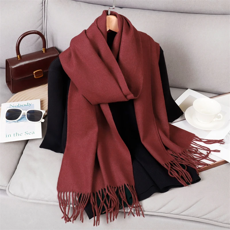 70 farbe Solide Winter Frauen Schal Warm Verdicken Kaschmir Schal Außen Quasten Pashmina Dame Wrap Winddicht Schals Mode Luxus – Detail 1