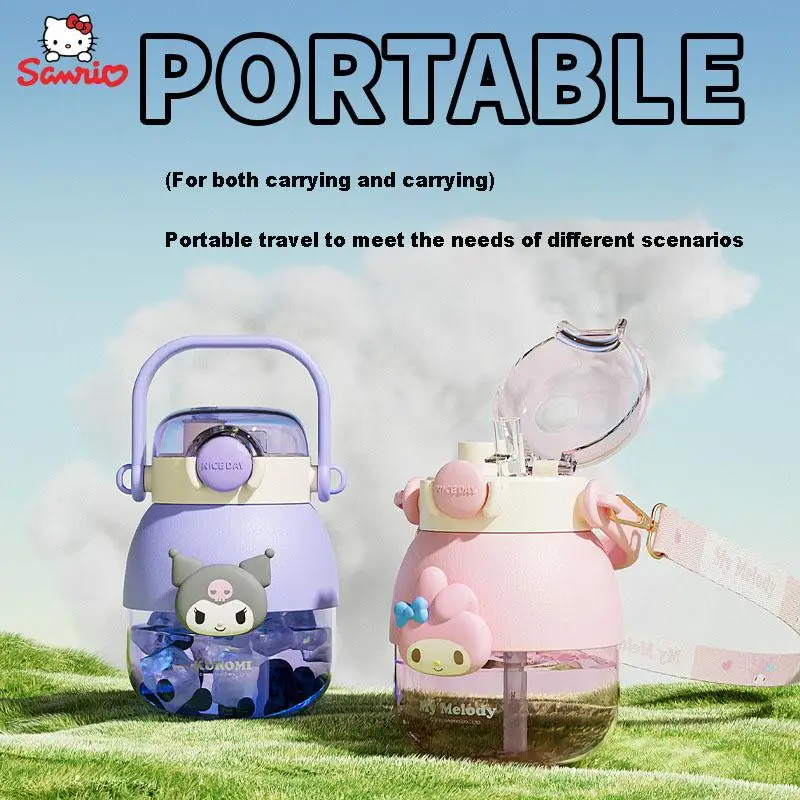 

1050 мл Sanrio Kuromi My Melody Cinnamoroll большая емкость тритановая детская чашка для воды, хорошо смотрится, удобная двойная Соломка для напитков