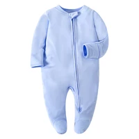 Newborn Baby Footed Sleepwear, Cotton, White, Soft, Zipper, One Piece Pajamas, Newborn Clothing, 0-12 Months 1