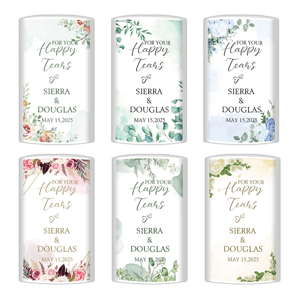 30/60 Stück personalisierte Happy Tears Hochzeit Handerchiefs Taschentuchhülle mit Klebepunkten Hochzeits-Taschentuchpackungen Hochzeits-Partygeschenke