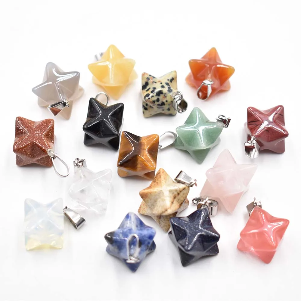 

2022 new fashion natural tiger eye stone roses quartz Melkaba Hexagram Pendants charm for jewelry making 12pcs/lot Wholesale