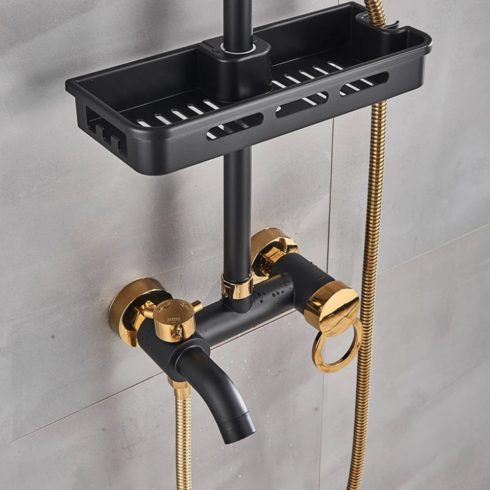 Luxury Adjustable Black and Gold Shower Set
