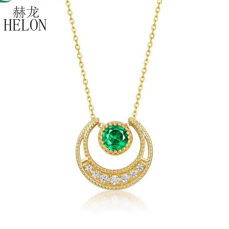Helon Real 18K Yellow Gold Moon Genuine Tsavorite Diamond Pendant Collana Trendy Classic Lock Chain Charm Gift Jewelry Necklace