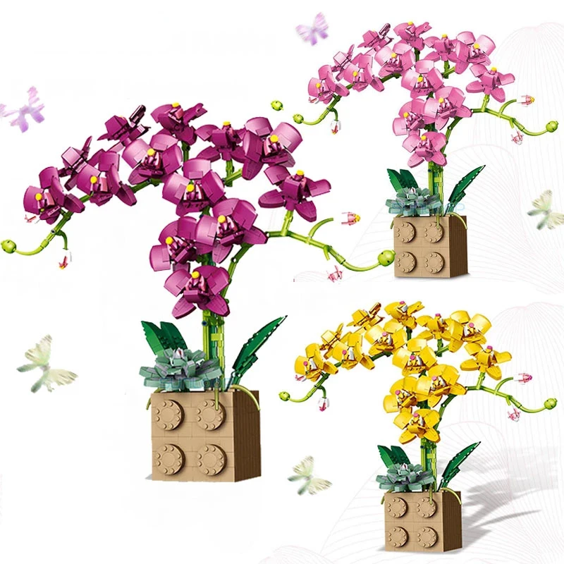 

Orchid Phalaenopsis Bouquet Potted DIY Building Block Creative Immortal Flower Model Bricks Decor Children's Toy Holiday Gift