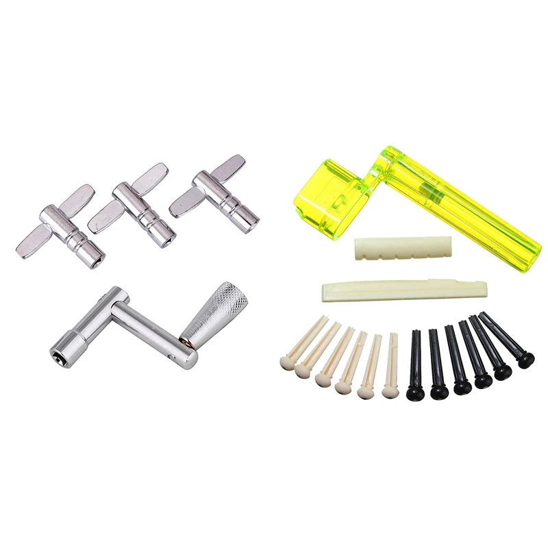 

6-струнная гайка для акустической гитары, седло с барабанными ключами, 4 упаковки, ключ для настройки барабана и ключ для непрерывного движения