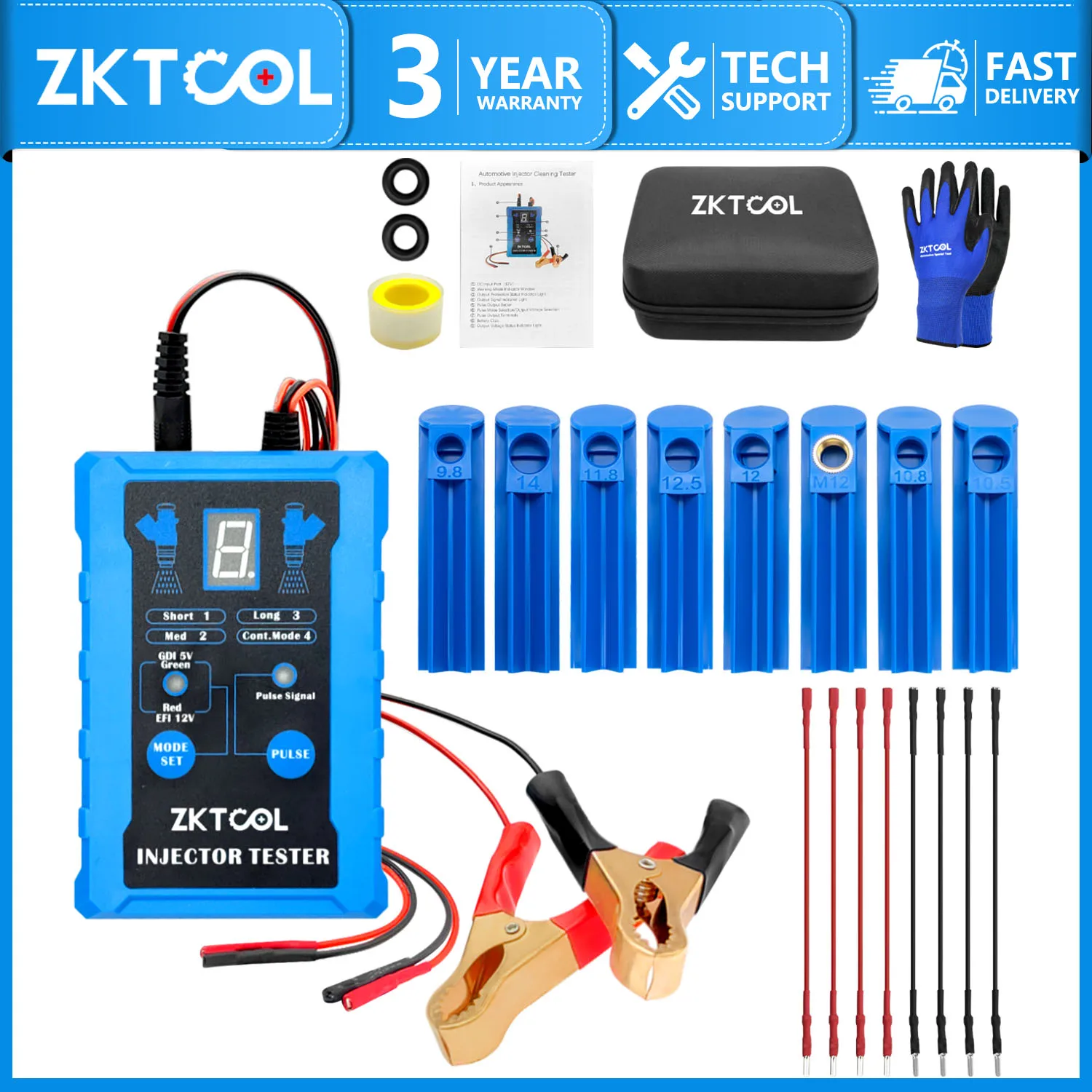 8 Darbe Modlu Evrensel Yakıt Enjektörü Test Cihazı Temizleme Aleti Seti, 4 Telli Çift Kanallı (2 Enjektör için), 8 Boyutlu Adaptör,