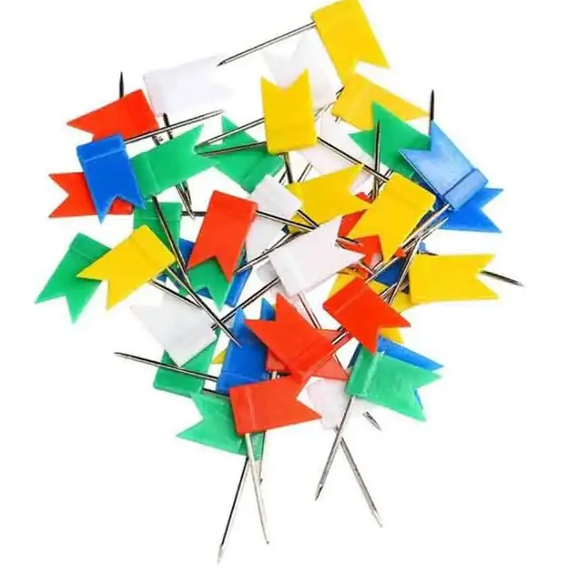 Push pins 50pcs/lot Flag Shape Long Pin Thumbtacks Colored Cork Board Map Marked Pushpin Home Office Wall Thumb Tack Decorative Tools