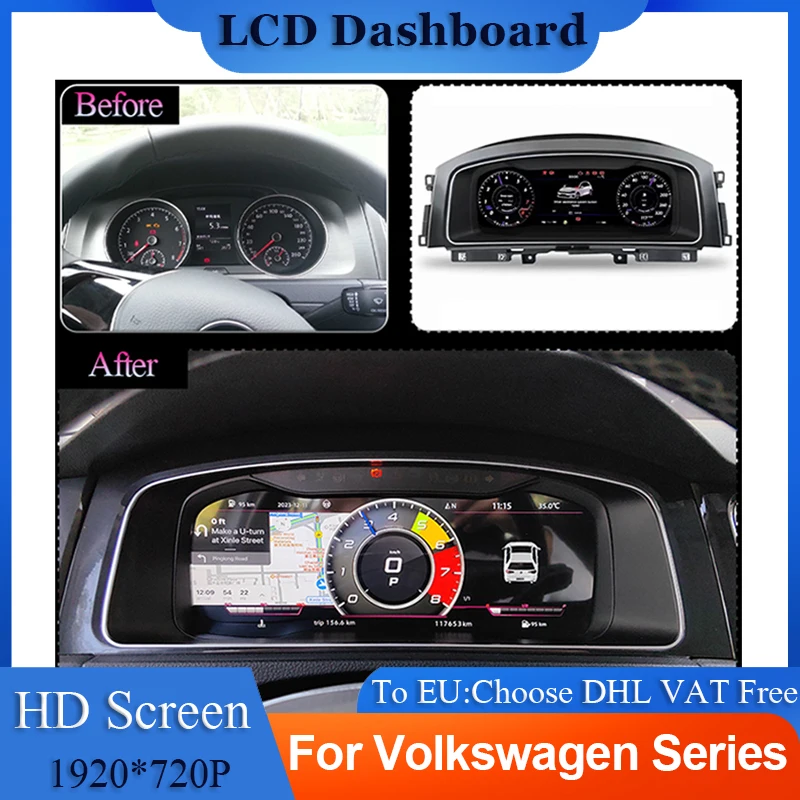 

LCD Speedometer For VW Golf 7 Golf 6 GTI Passat B8 B7 B6 CC Scirocco Digital Dashboard Panel Virtual Instrument Cluster CockPit