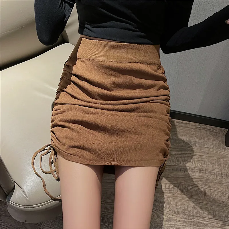 Drawstring Mini Skirts Women Slim High Waist Autumn New Casual Sexy Office Ladies Ins Korean Style Shirring Club Wear Hot Mature