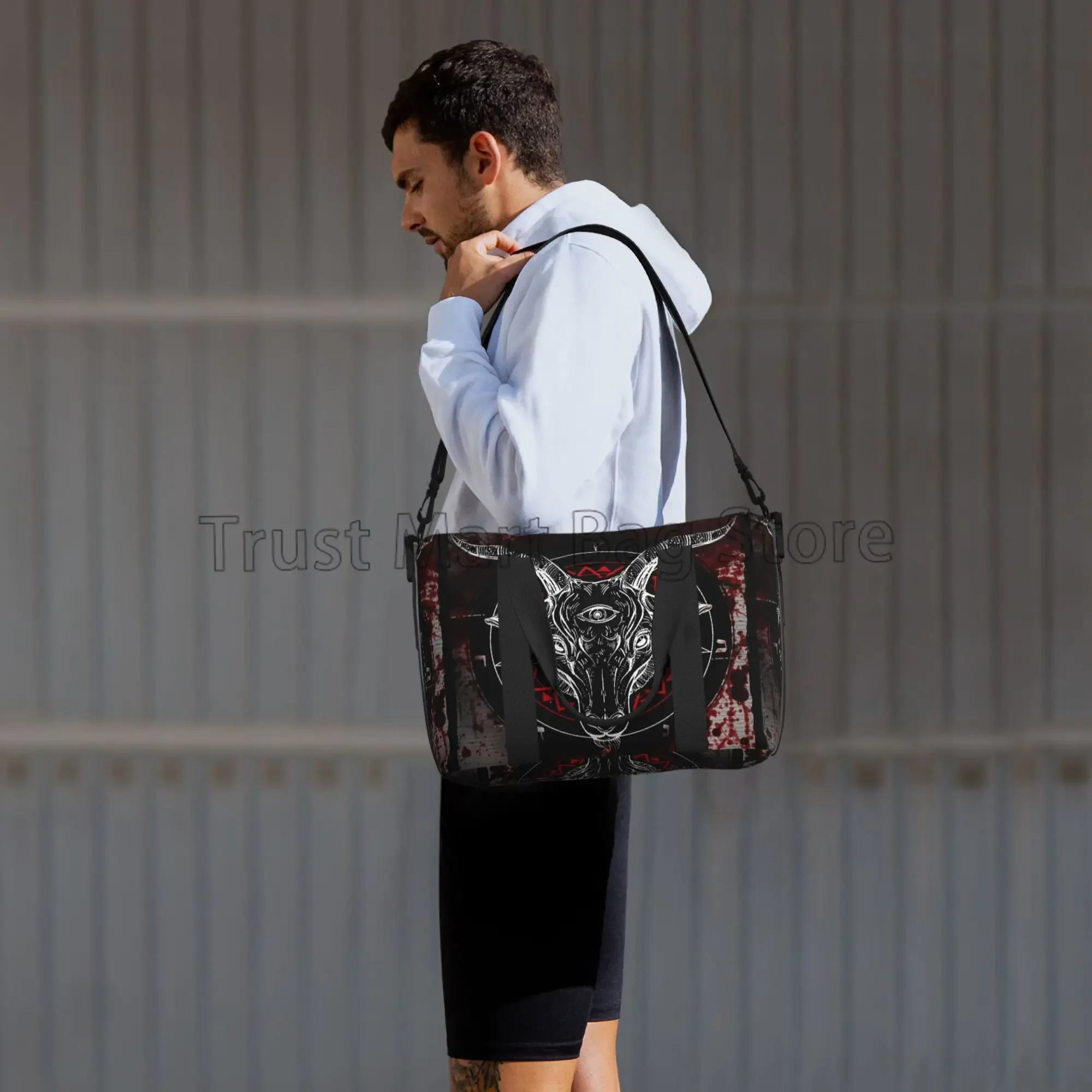 Pentagram with Demon Baphomet Satanic Goat Head Duffel Bags Unisex Waterproof Sports Travel Luggage Overnight Weekender Bag