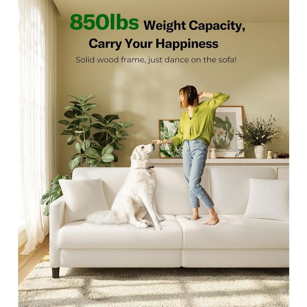 83" Sofas for Living Room, Comfy Love Seat Couches, Teddy Fleece Loveseat All-Wood Sofa, 2 Pillow Included, Children's Sofas 5