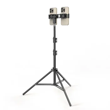 Supporto per treppiede doppio telefono regolabile da 1,6 m con clip per la registrazione video dal vivo Supporto da pavimento portatile Supporto per 2 telefoni contemporaneamente