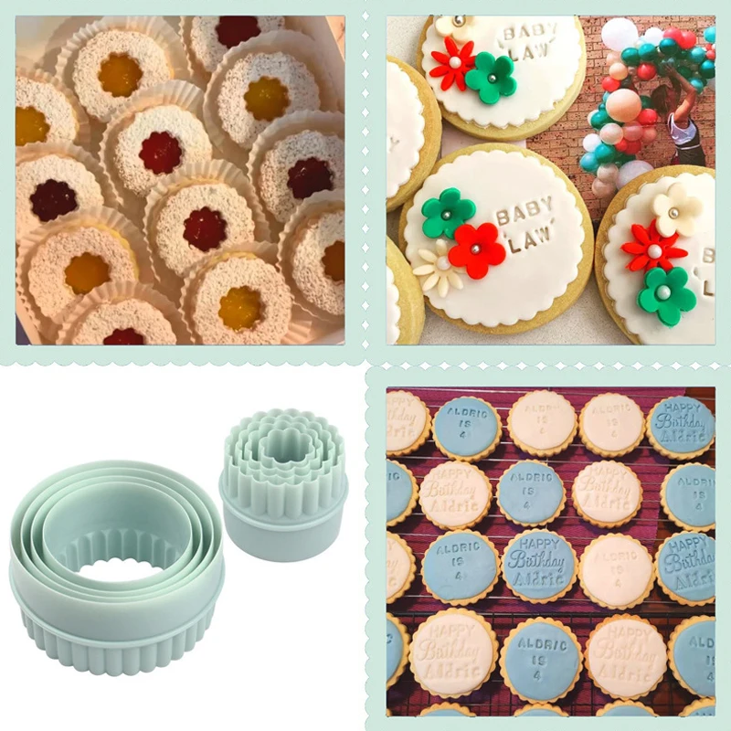 Round Cookie Cutter Wave Lace Circular Hand Press Fondant Biscuit Mold Cake Dumplings Decorating Tools 8pcs/set