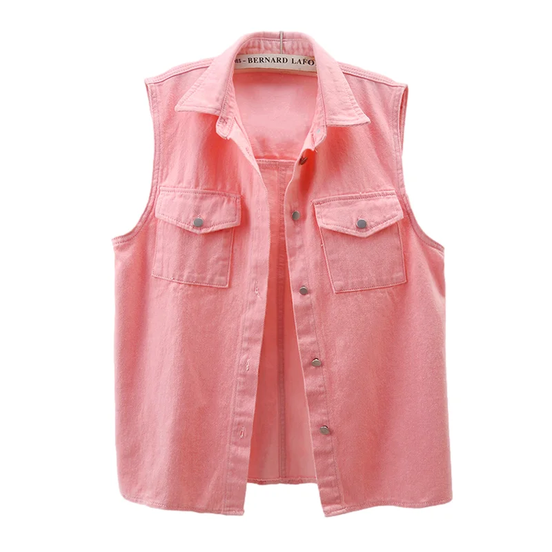 Autumn Korean Pink Denim Vest Women Loose Casual Mid Long Waistcoat