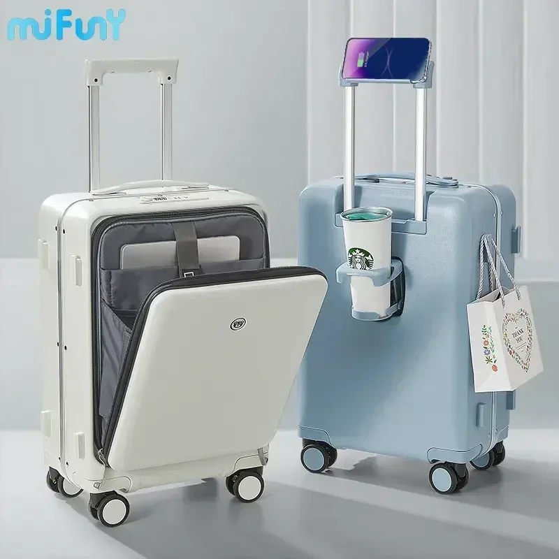 Mifuny Front Opening Suitcase Carry-On with Wheels Rolling Password Travel Suitcase Bag Fashion USB Interface Trolley Luggage
