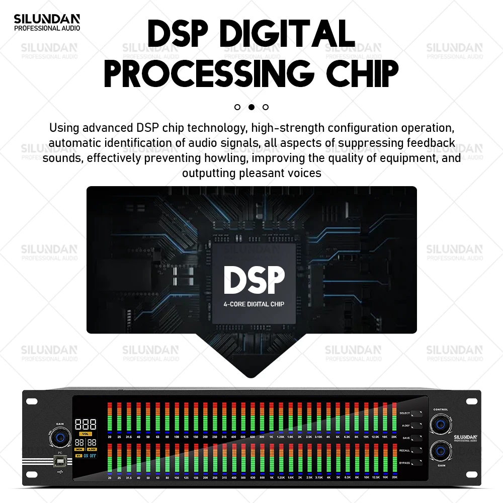 Professional DJ System New Graphic Equalizer 2U Dual 31 Bands Audio Digital Effect DSP Processor Stage Home Karaoke With Squelch